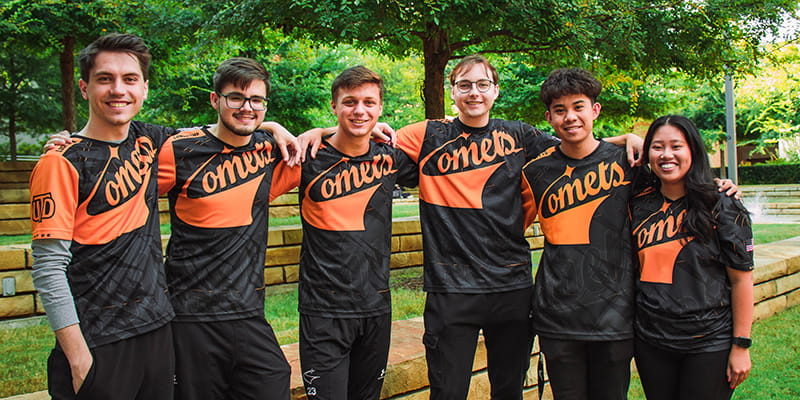Group photo of Esports team member in competition jerseys