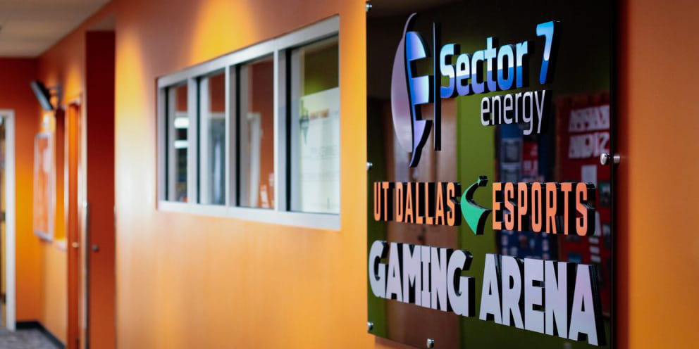 Sector 7 energy UT Dallas Esports gaming arena sign