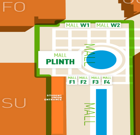 Illustrated map displaying outdoor booth locations outside of the student union.